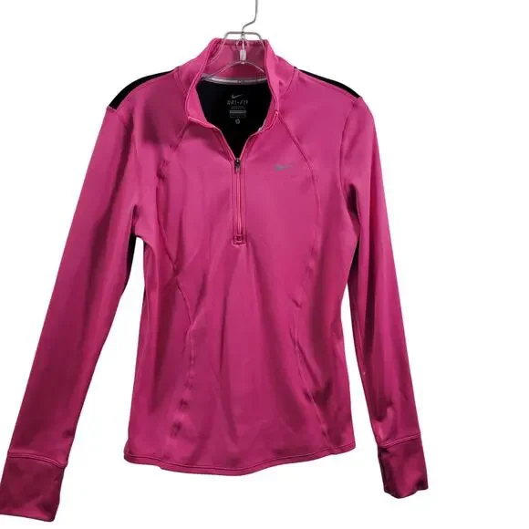 Nike Dri Fit Women's Pink Half Zip Long Sleeve Top Size M 8525-1182 - Picture 1 of 8
